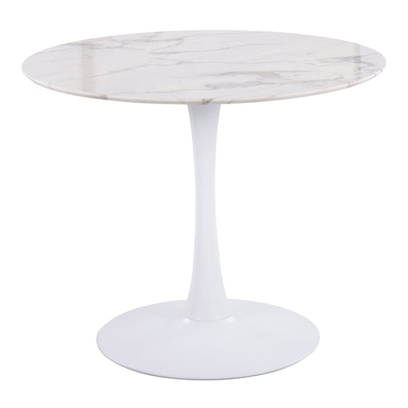 LumiSource Pebble Modern Table, 29-3/4"H x 36-1/4"W x 36-1/4"D, White/White Marble