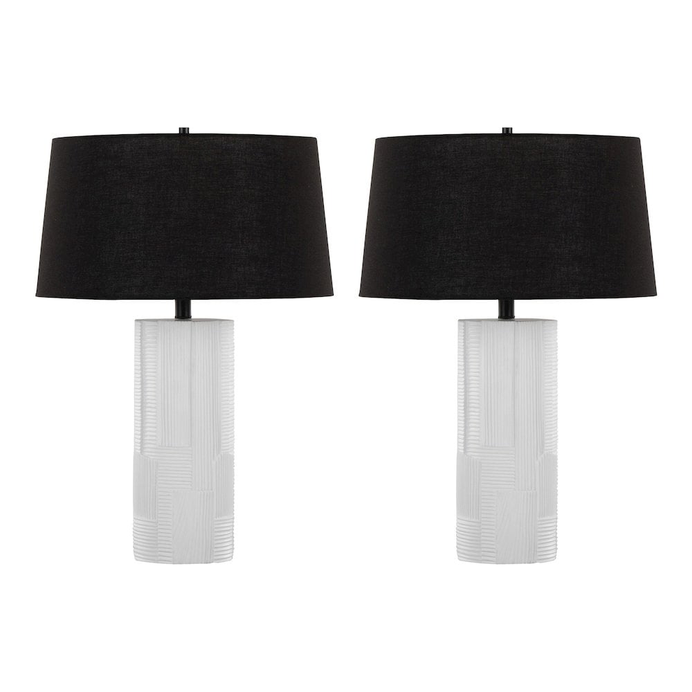 Petra 26" Black Linen Shade and Textured Polyresin Table Lamps