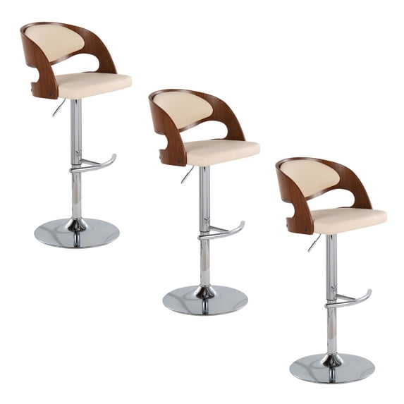 Pino Adjustable Bar Stools Set of 3, Chrome Bar Stools, Bar Chairs, Swivel Bar Stools Set of 3, Bar Height Stools, Bar Stools for Kitchen Counter