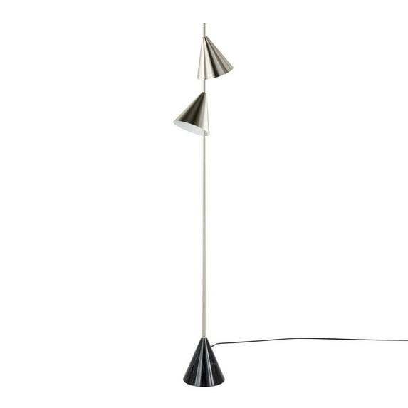 LumiSource Plated Nickel, Black Faux Marble Cone 65" Metal Floor Lamp