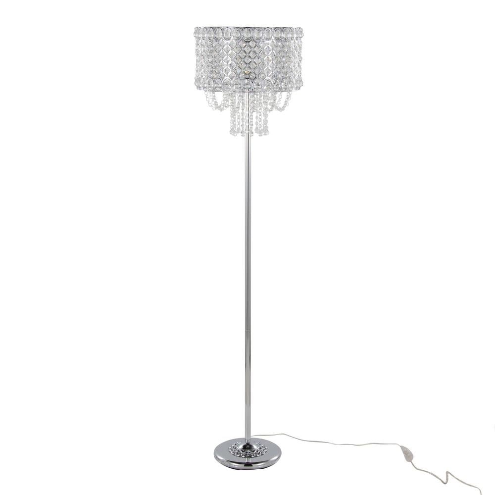 Polished Chrome Crystal Droplets 60" Chandelier Floor Lamp
