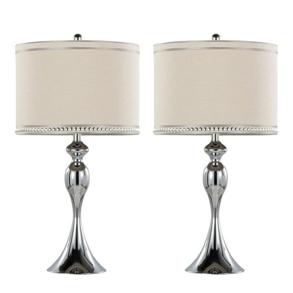 LumiSource Polished Chrome, Cream Linen Ashland 27" Metal Table Lamp - Set of 2