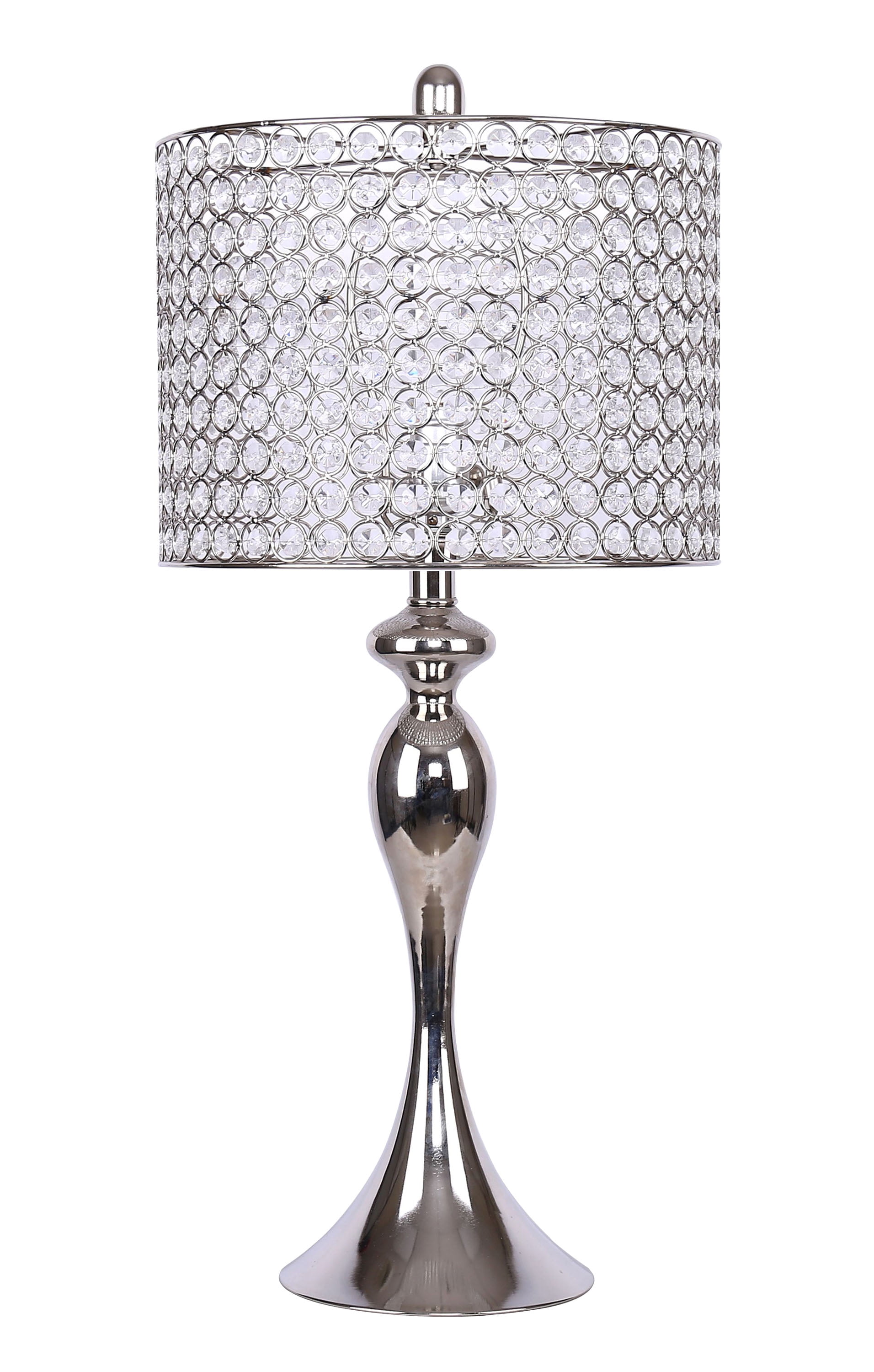 Polished Nickel Table Lamp with Crystal Bead Shade, 27.25"