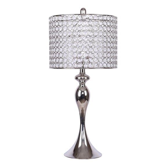 26.5" Polished Nickel Table Lamp w/ Genuine Crystal Bead Shade