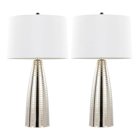 LumiSource Polished Nickel, White Linen Maya 27" Metal Table Lamp - Set of 2