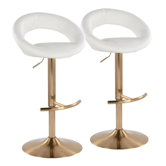 Posh Adjustable Bar Stools Set of 2, Bar Height Stools, Char Chairs, Barstool Set of 2, Black and Gold Bar Stools, White and Gold Bar Stools Set of 2 (Gold Metal, White)