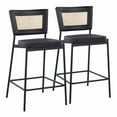 thumbnail image 1 of Rattan Tania Contemporary Counter Stool In Black Metal, Black Faux Leather, And Rattan Back - Set Of 2, 1 of 7