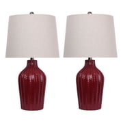 23.5" Brick Red Ceramic Table Lamp w/ Vase-Inspired Base & Linen Shade Set of 2