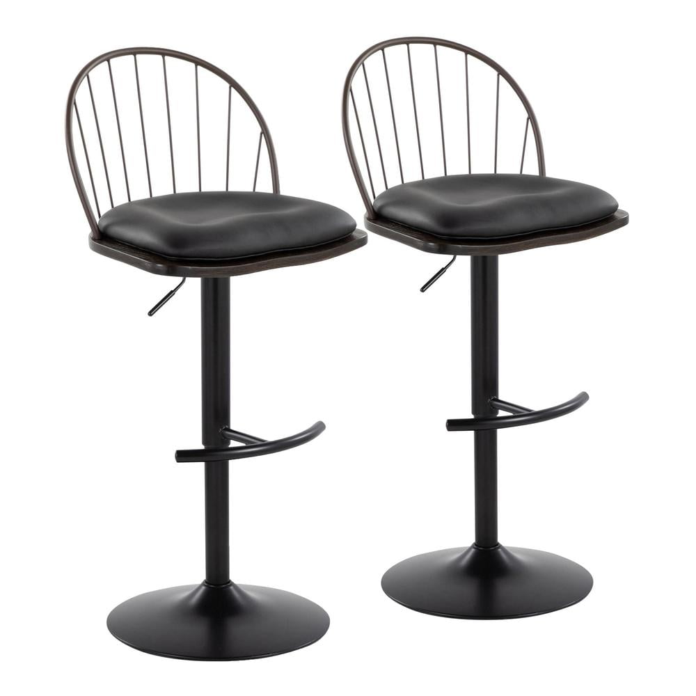 Brown Faux Leather Adjustable Swivel Bar Stool with Metal Base