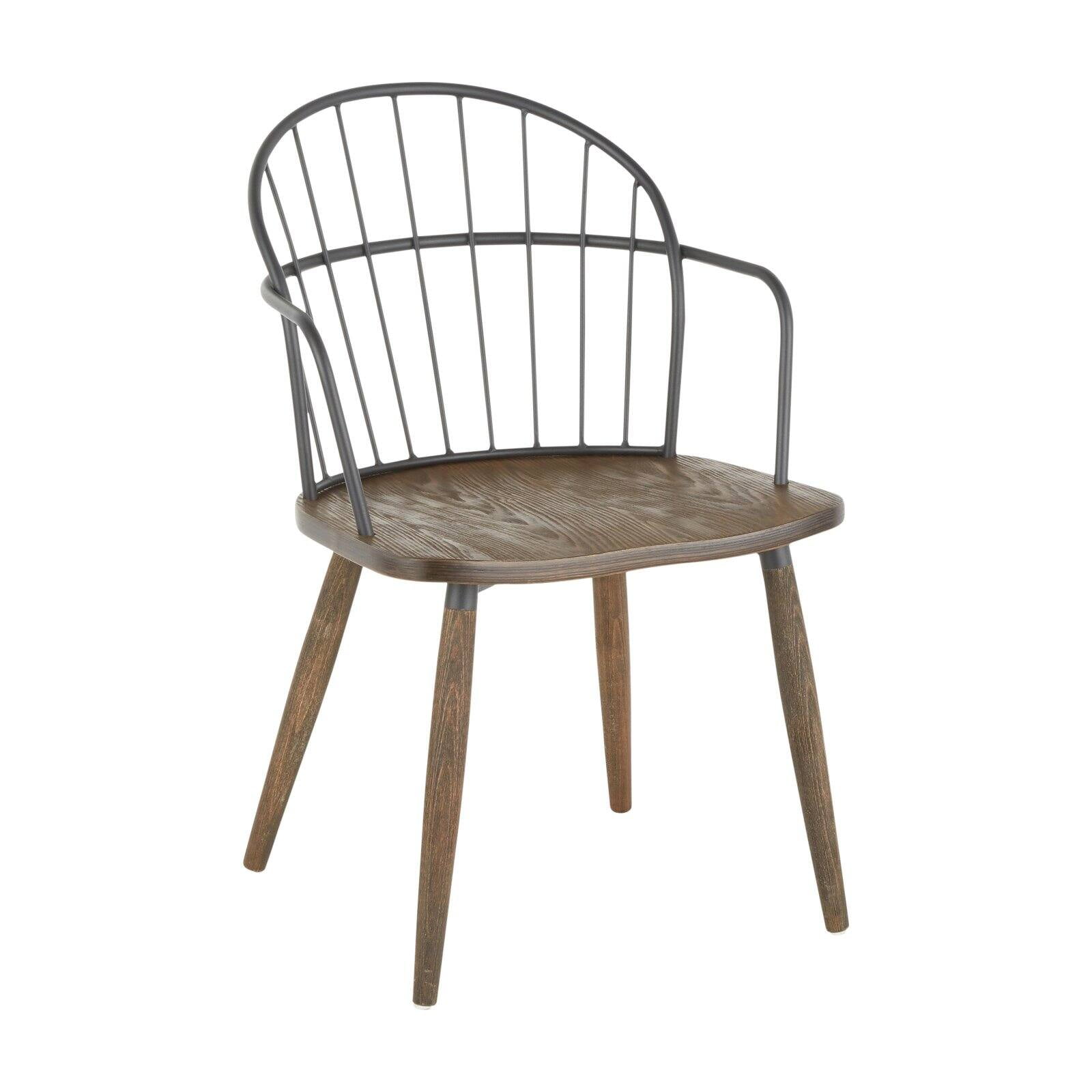 Riley Dark Walnut Wood Industrial Arm Chair with High Spindle Back