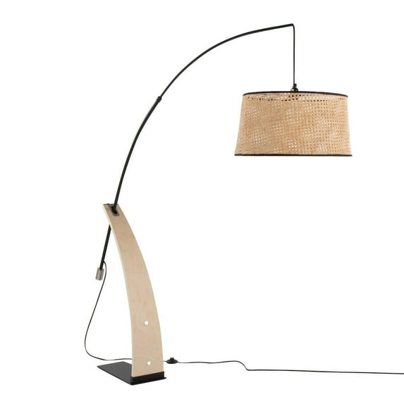 Robyn Floor Lamp, Floor Lamps for Living Room, Modern Floor Lamp for Bedroom, Standing Lamp, Tall Lamp, Living Room Lamp, Bedroom Lamp, Corner Lamp (Natural Wood, Black Metal, Natural Rattan)