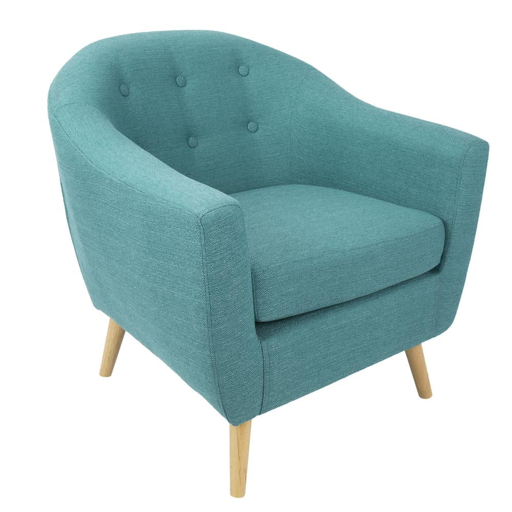 Scandinavian Teal Blue Accent Chair with Button-Tufted Back