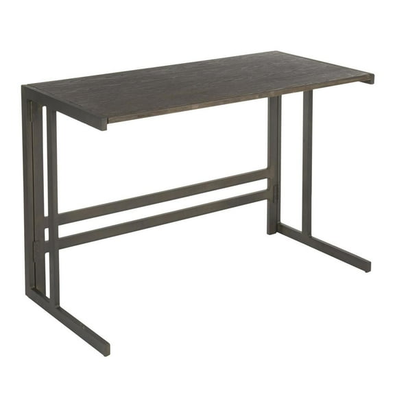 LumiSource Roman Industrial Office Desk in Antique Metal and Espresso Wood-Pressed Grain Bamboo