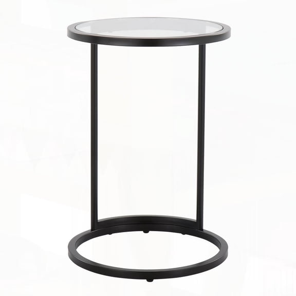 LumiSource Round Zenn End Table with Tempered Glass & Metal Frame