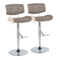 thumbnail image 1 of Lombardi Contemporary Adjustable Barstool with Swivel in Chrome Metal, Natural Wood and Light Grey Faux Leather with Straight T Footrest by LumiSource - Set of 2, 1 of 4
