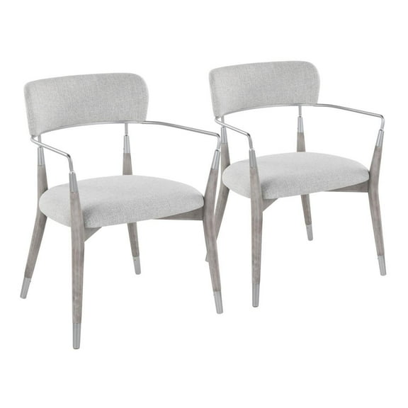 LumiSource Silver Metal, Grey Brushed Wood, Light Grey Fabric Savannah Chair - Set of 2