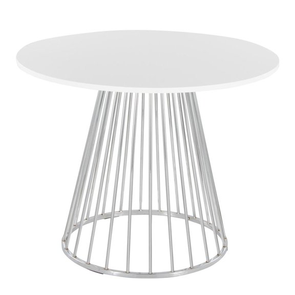 LumiSource Silver Metal, White MDF Canary Cosmo Dining Table