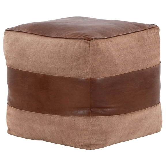LumiSource Square Footrest Ottoman with Leather and Canvas, Tan Multi-Functional Seat and Accent Stool for Living Room