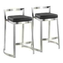 LumiSource Stainless Steel, Black PU Fuji DLX Counter Stool - Set of 2