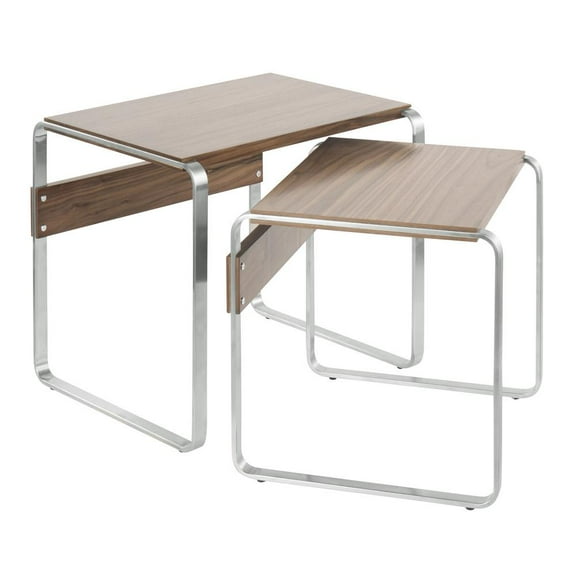 LumiSource Stainless Steel, Walnut Tea Side Nesting Tables