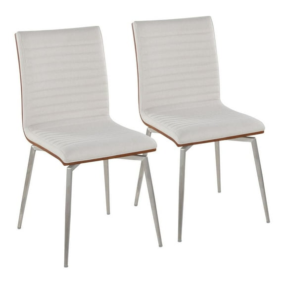 LumiSource Stainless Steel, Walnut Wood, Cream Fabric Mason Swivel Chair - Set of 2
