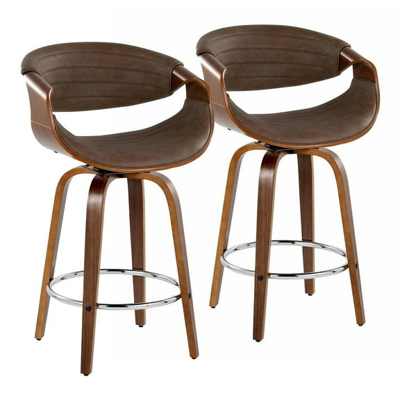 LumiSource Symphony 26" Fixed-Height Counter Stool - Set of 2 in Walnut Wood