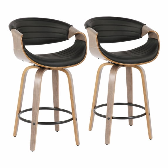 LumiSource Symphony 26 in. Wood Base Faux Leather Swivel Counter Stool - Set of 2