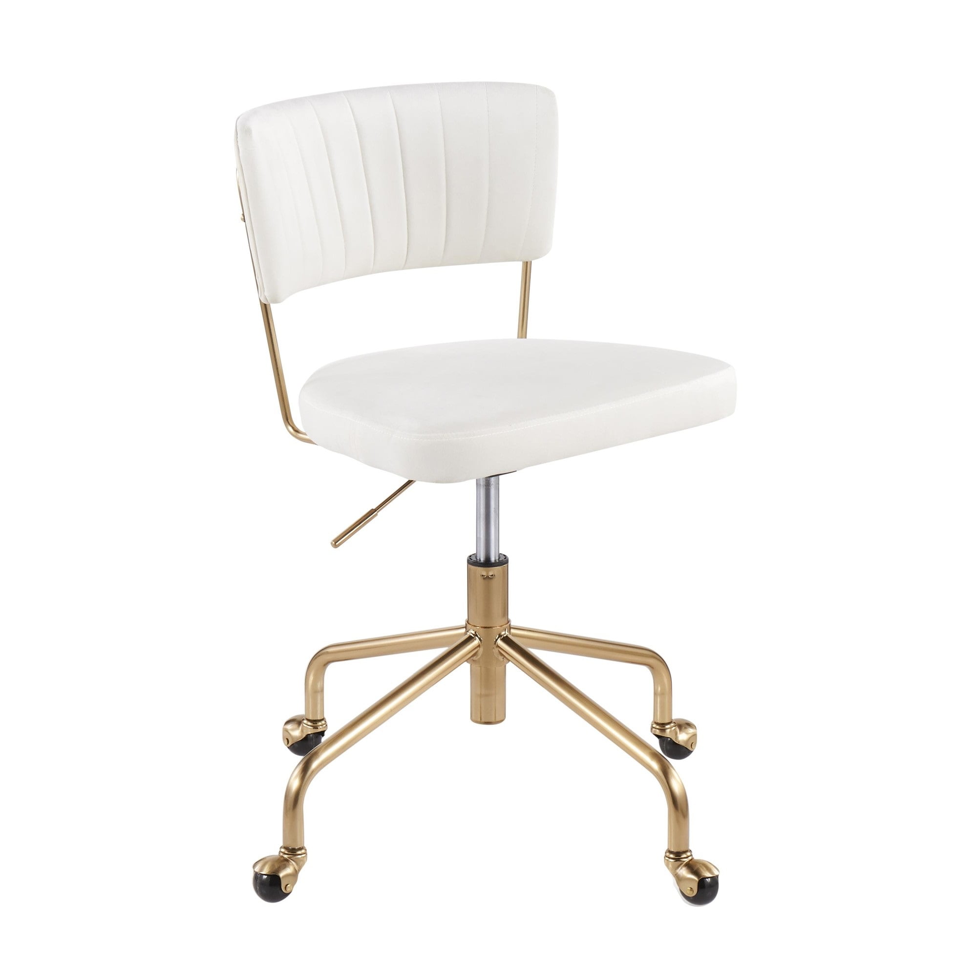Cream Velvet and Gold Metal Swivel Task Chair