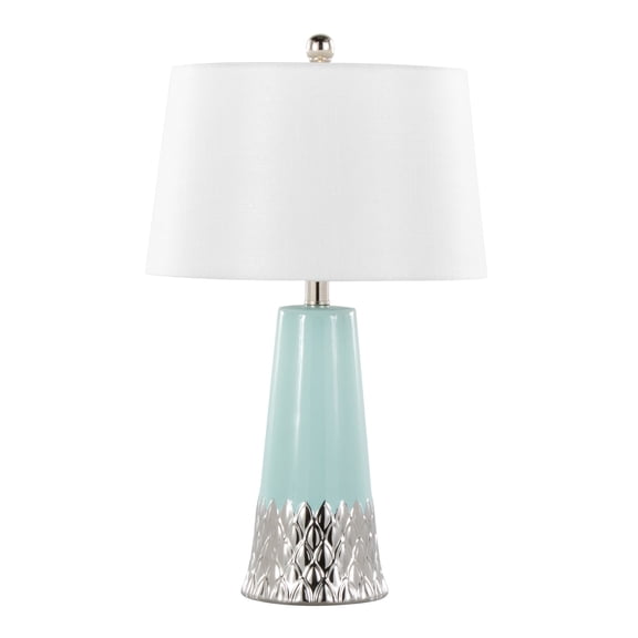 Penelope 22" Contemporary Ceramic Table Lamp with Tiffany Blue & Silver Ceramic Body and White Shade by LumiSource