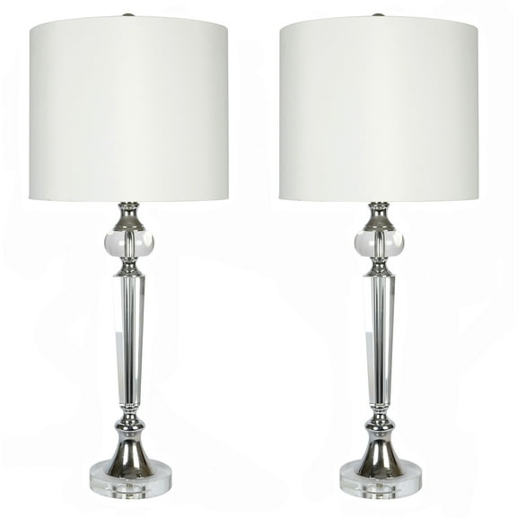 LumiSource Torch Contemporary Desktop Table Lamps, 28-1/2"H, Off-White Shade/Polished Chrome Base, Set Of 2 Lamps