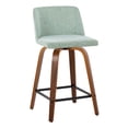 thumbnail image 1 of Carson Carrington  Vallberga 24" Counter Stool with Walnut Wood Base (Set of 2) Light Green Fabric/Square Black Footrest Black Finish, Walnut Finish, 1 of 5