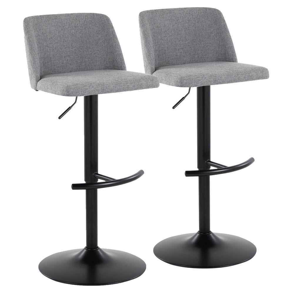 Gray Adjustable Swivel Barstools with Metal Frame, Set of 2