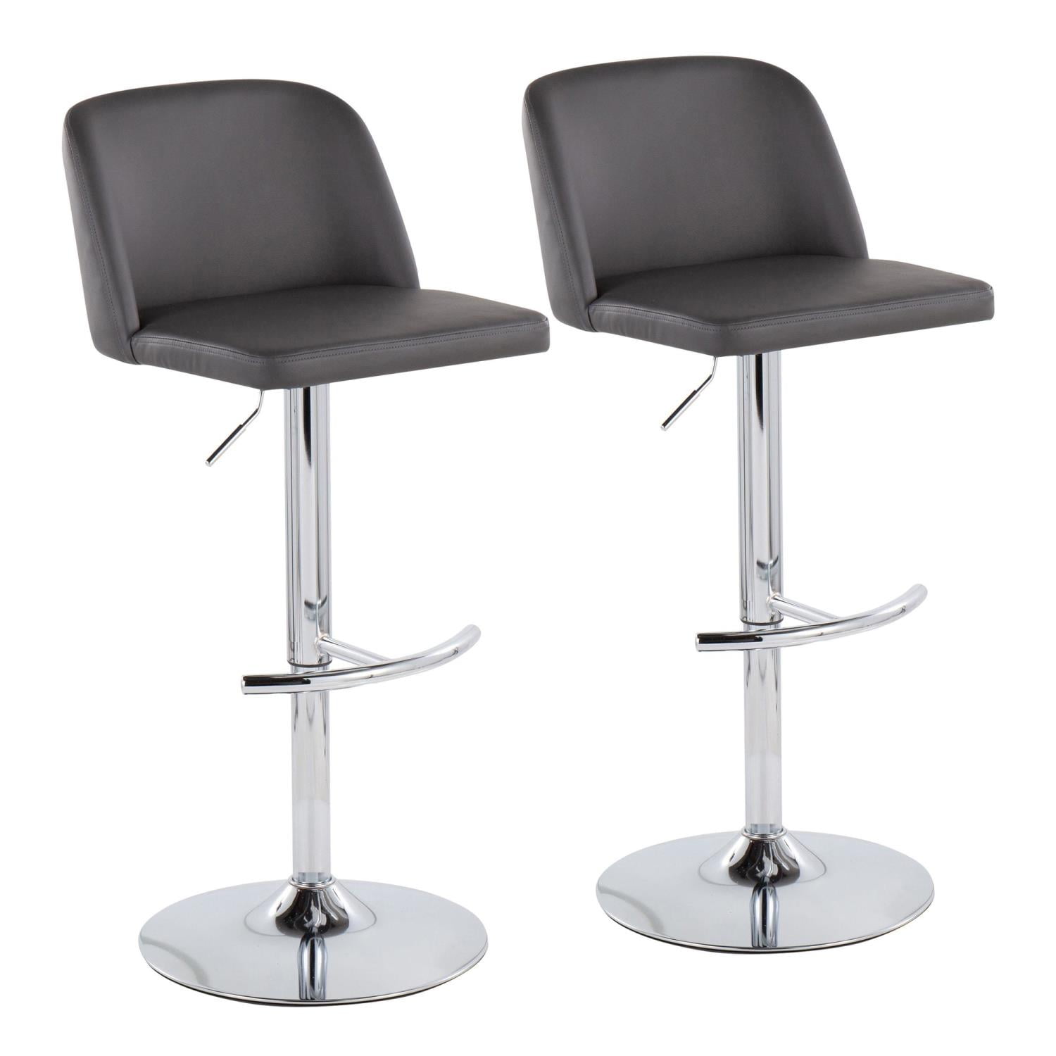 LumiSource Toriano Contemporary Adjustable Bar Stools, Gray/Chrome, Set