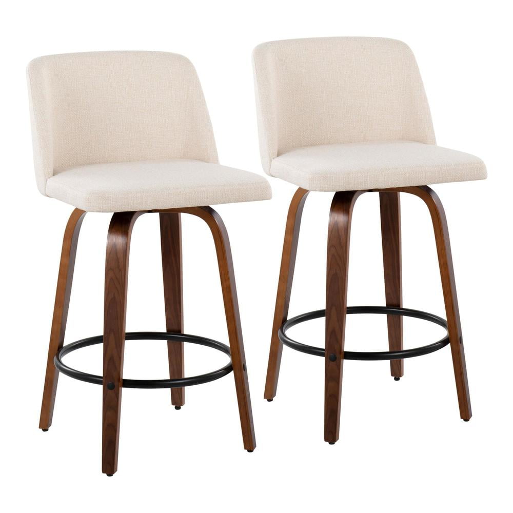 Toriano Mid-Century Swivel Counter Stools in Black & Cream Noise