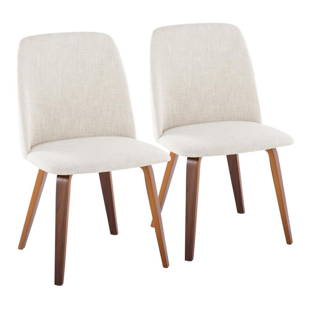 Beige Upholstered Side Chair with Walnut Wood Legs, Set of 2