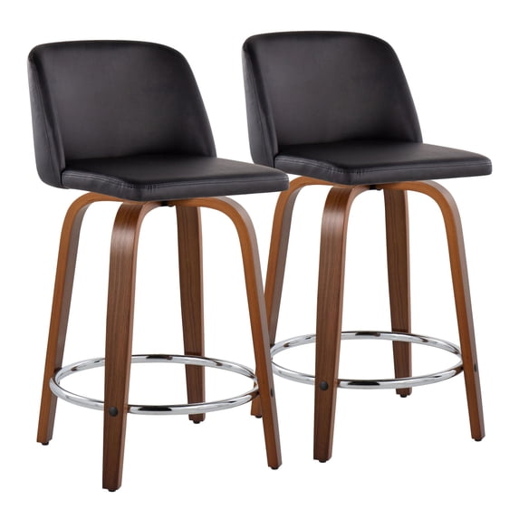 Toriano Counter Stools for Kitchen Counter, Counter Height Chairs Set of 2, Bar Stools Set of 2, Counter Height Stools, Bar Stools For Kitchen Island (Black Faux Leather, Chrome Footrest)