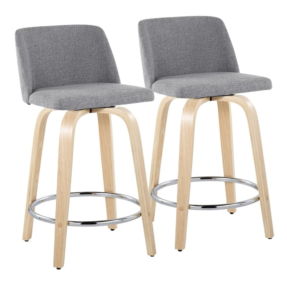 Toriano Counter Stools for Kitchen Counter, Counter Height Chairs, Bar Stools Set of 2, Counter Height Chairs, Bar Stools For Kitchen Island (Grey Fabric, Round Chrome Footrest)