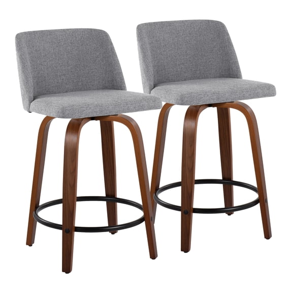 Toriano Counter Stools for Kitchen Counter, Counter Height Chairs Set of 2, Bar Stools Set of 2, Counter Height Stools, Bar Stools For Kitchen Island (Grey Fabric, Black Footrest)