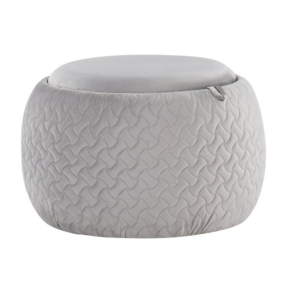 LumiSource Silver Velvet, Natural Wood Tray Pouf