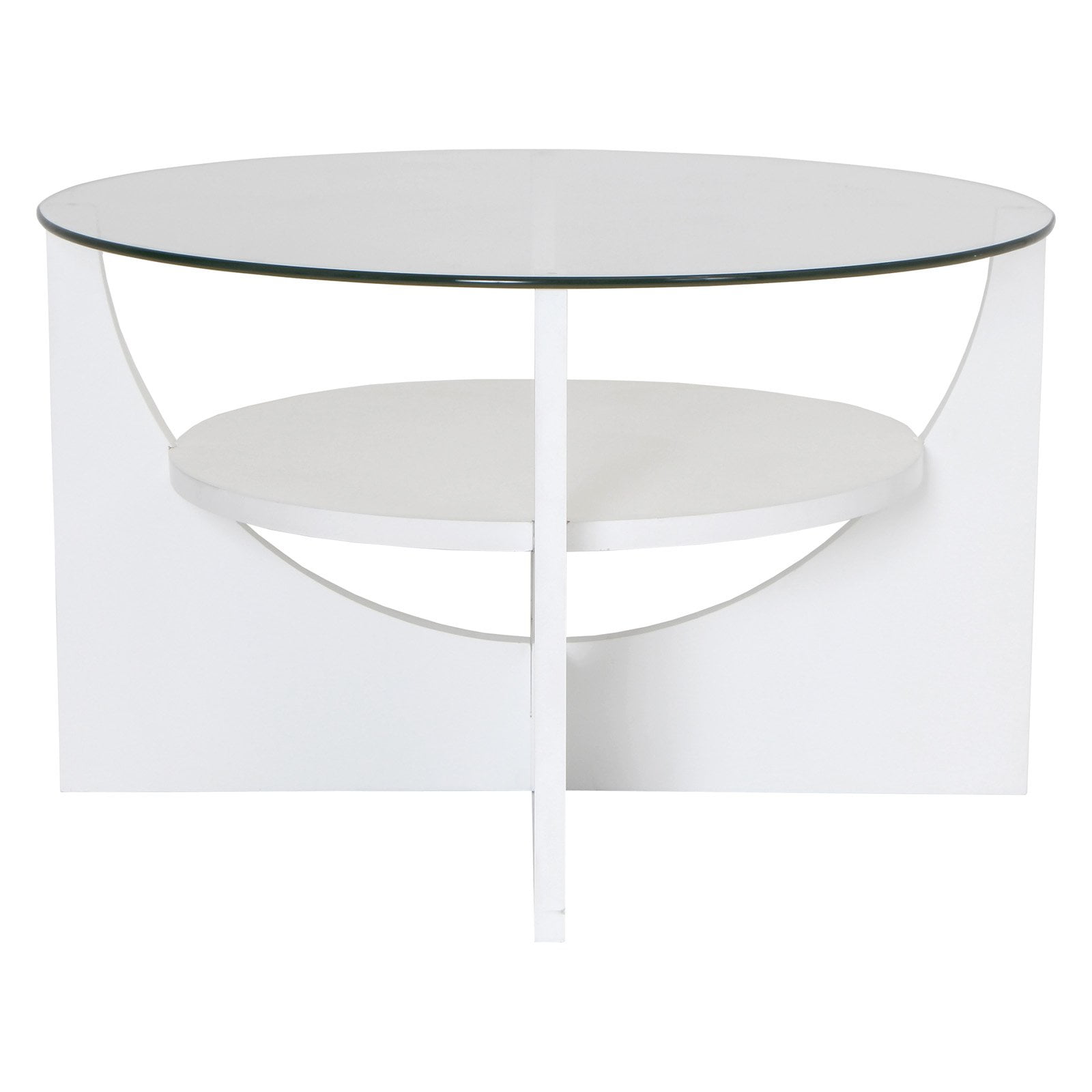 Modern U-Shaped White Coffee Table with Circular Glass Top