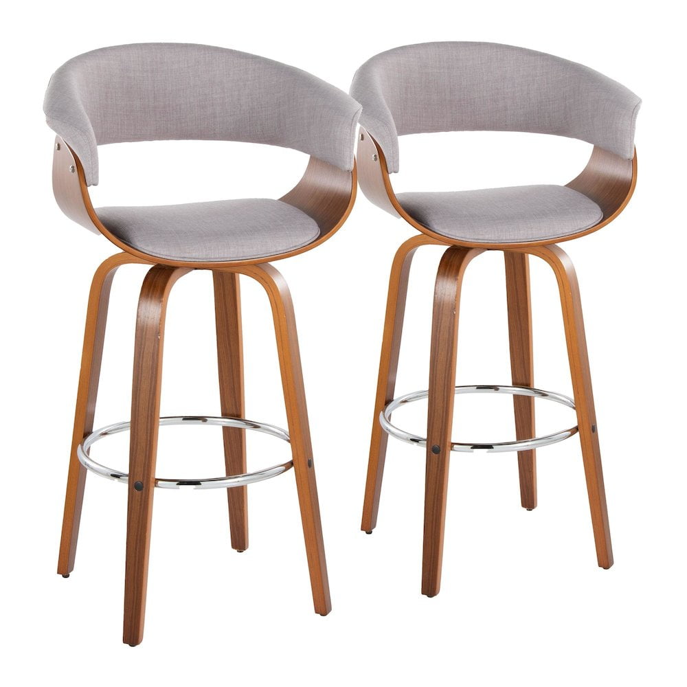 Vintage Walnut and Chrome Swivel Barstool Set