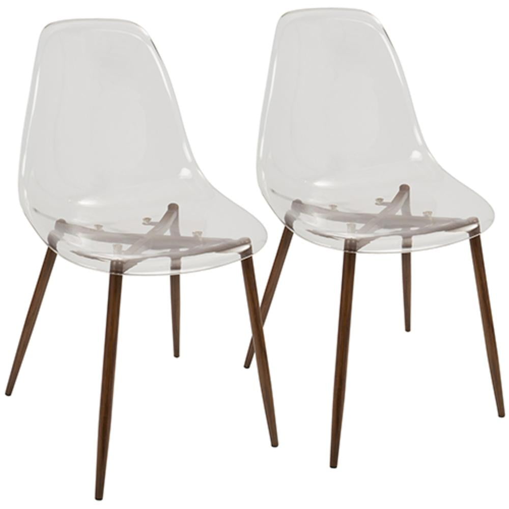 Clear Acrylic and Walnut Mid-Century Modern Side Chair