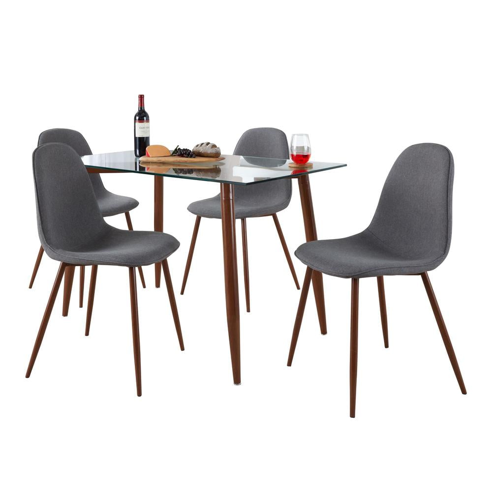 Mid-Century Modern Glass Top Dining Set with Walnut Legs