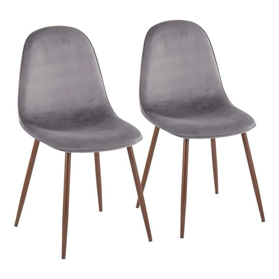 LumiSource Walnut Metal, Grey Velvet Pebble Chair - Set of 2