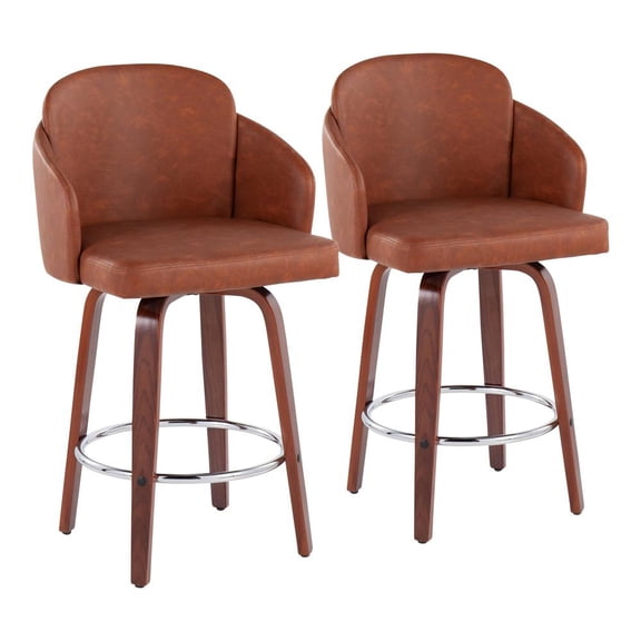 LumiSource Walnut Wood, Camel PU, Chrome Dahlia Counter Stool - Set of 2