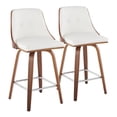 thumbnail image 1 of LumiSource Walnut Wood, Chrome Metal, White PU Gianna Fixed-Height Counter Stool - Set of 2, 1 of 10