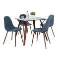 thumbnail image 1 of LumiSource Walnut Wood, Clear Glass, Grey Fabric Folia Square Pebble Dining Set - 5 Piece, 1 of 5