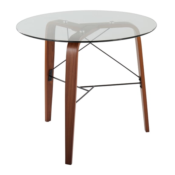 Lumisource Trilogy Contemporary Round Dinette Table in Walnut Wood and Clear Glass