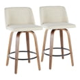 thumbnail image 1 of LumiSource Walnut Wood, Cream Fabric, Black Metal Toriano Counter Stool - Set of 2, 1 of 10