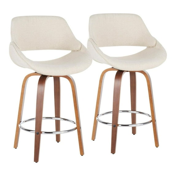 LumiSource Walnut Wood, Cream Fabric, Chrome Fabrico Counter Stool - Set of 2